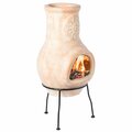 Vintiquewise Beige Outdoor Clay Chiminea Fireplace Sun Design Charcoal Burning Fire Pit with Metal Stand Fire Pit QI004601